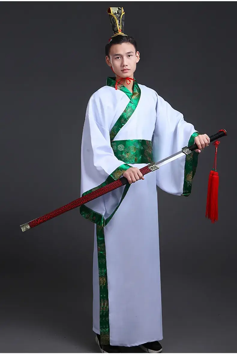 Ancient Hanfu Men's Costume Scholar with Belt and Cap - Image 11