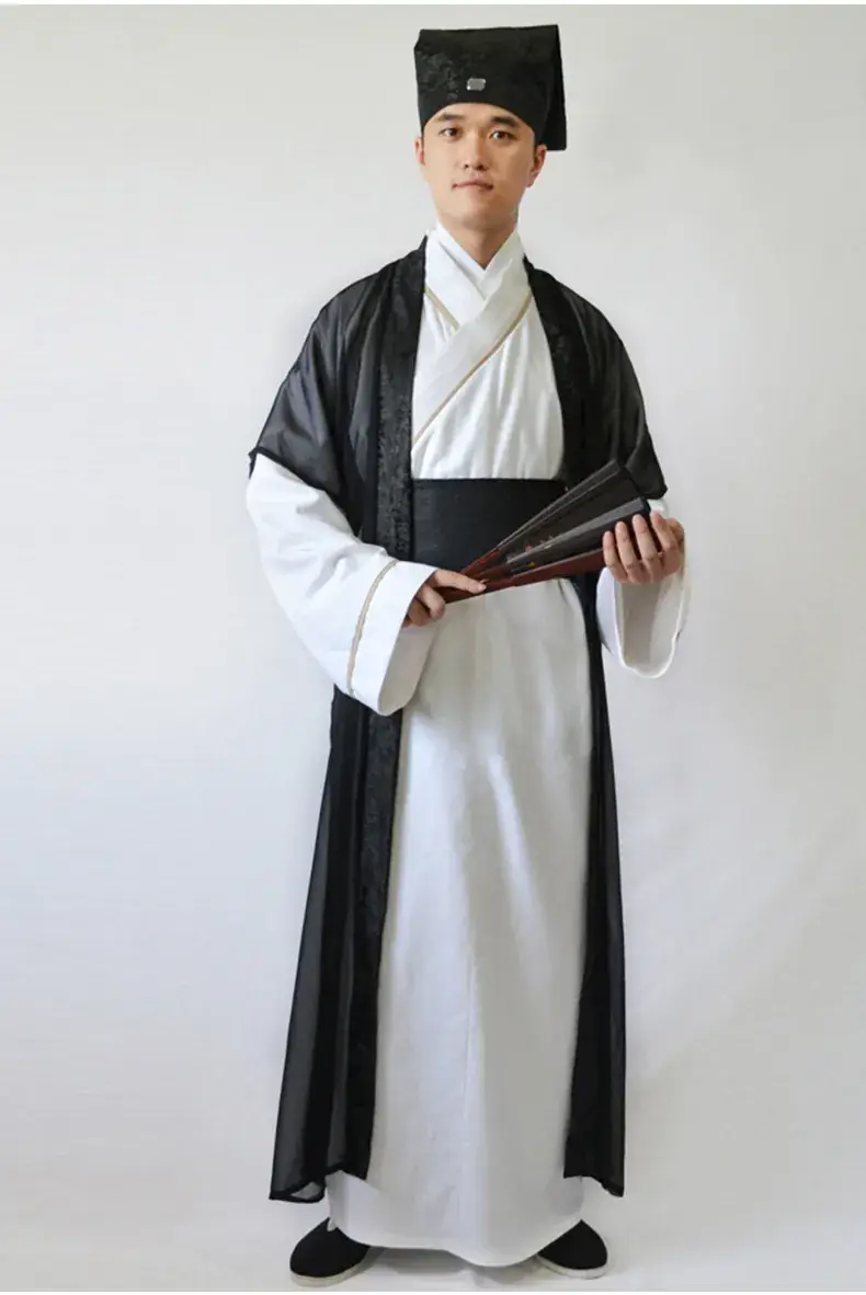 Ancient Hanfu Men's Costume Scholar with Belt and Cap - Image 5
