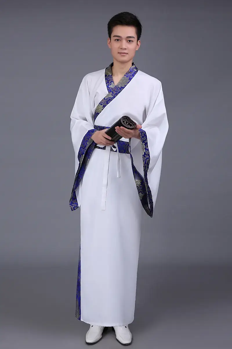 Ancient Hanfu Men's Costume Scholar with Belt and Cap - Image 6