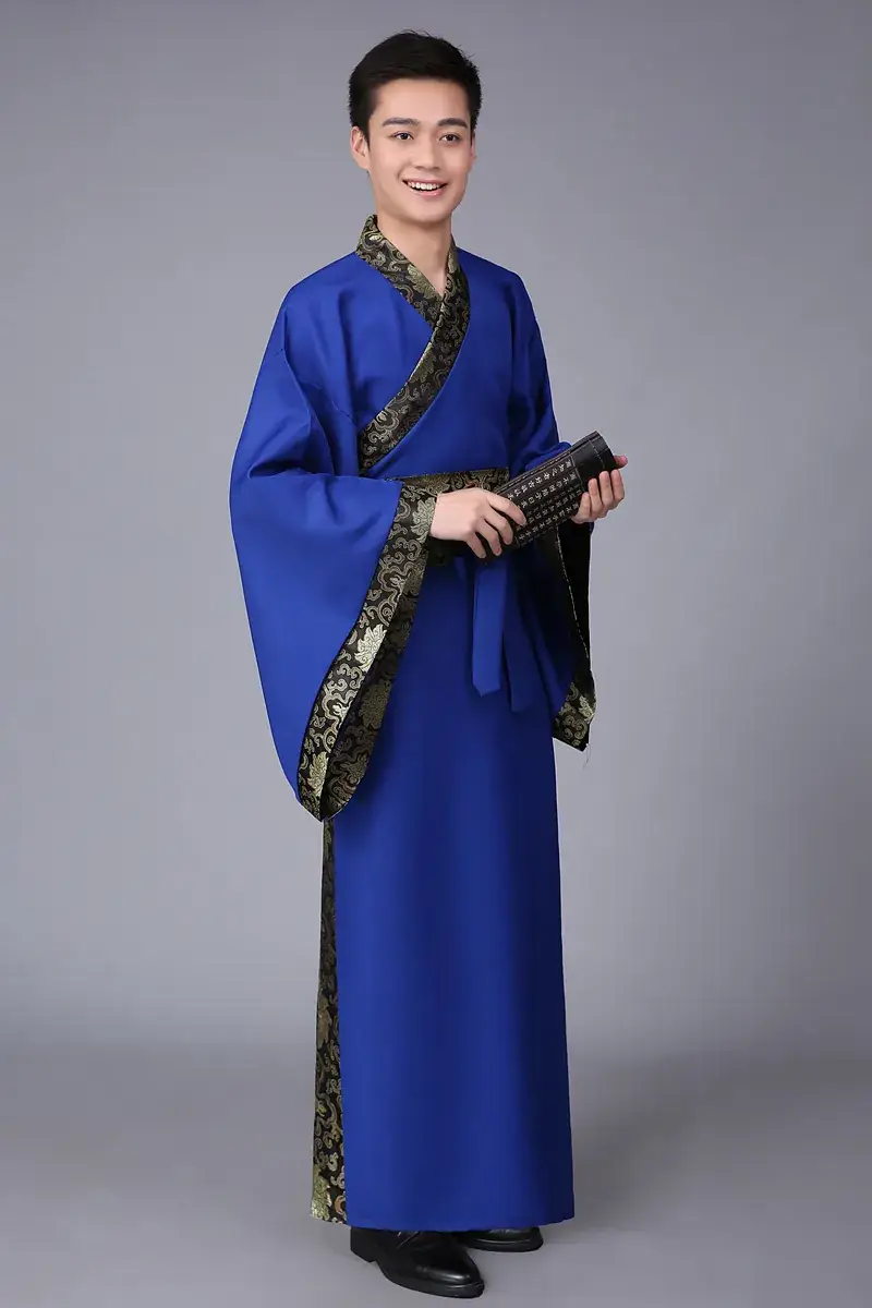 Ancient Hanfu Men's Costume Scholar with Belt and Cap - Image 7