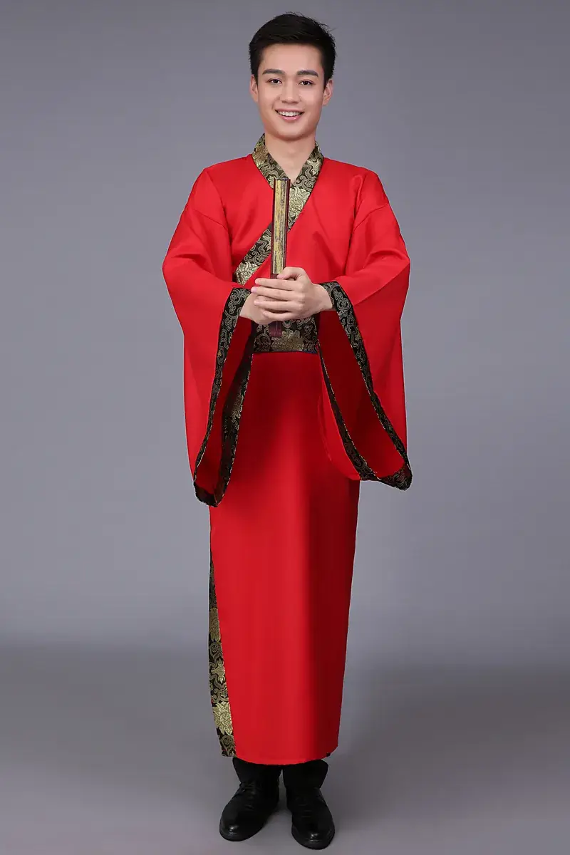 Ancient Hanfu Men's Costume Scholar with Belt and Cap - Image 9