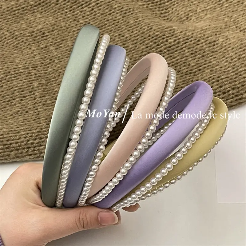 Elegant Satin Pearl Double Layer Headband for Women - Image 12