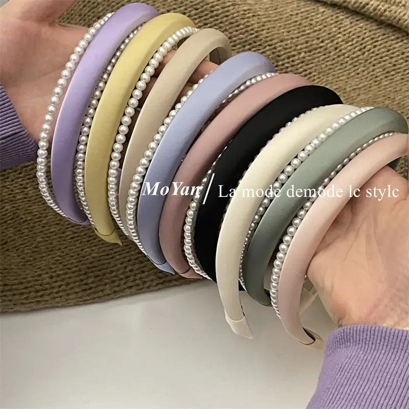 Elegant Satin Pearl Double Layer Headband for Women - Image 13