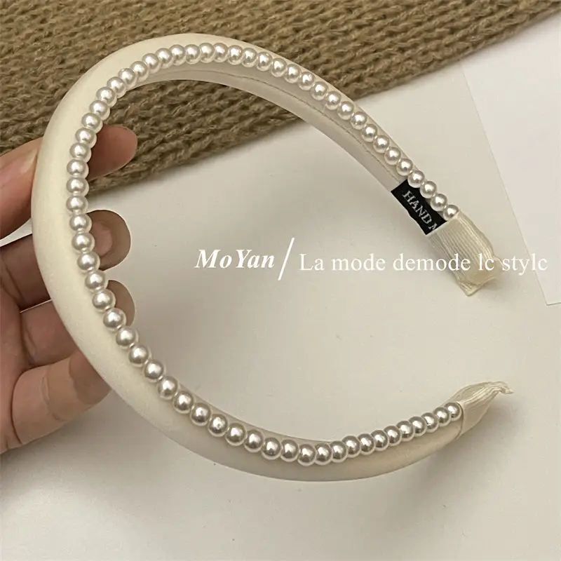 Elegant Satin Pearl Double Layer Headband for Women — feature 15