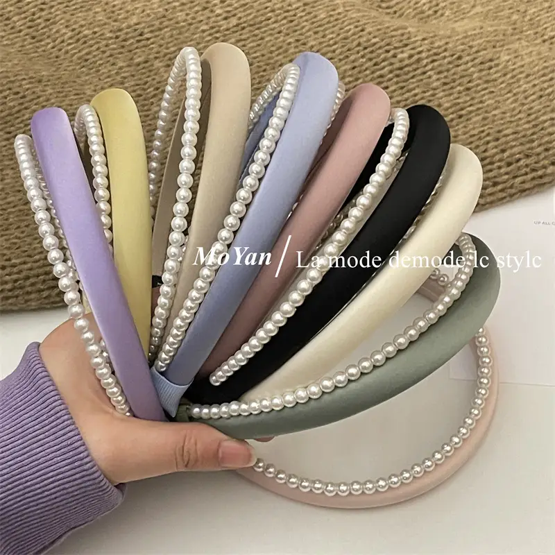 Elegant Satin Pearl Double Layer Headband for Women — feature 2