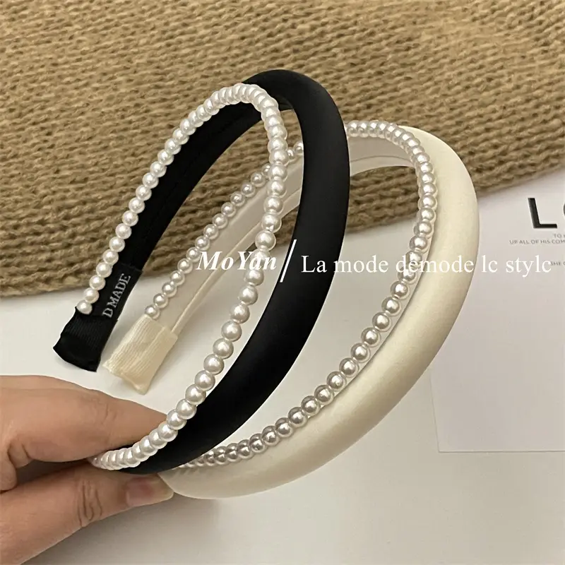 Elegant Satin Pearl Double Layer Headband for Women — feature 3