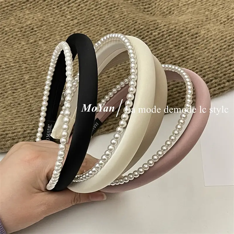 Elegant Satin Pearl Double Layer Headband for Women — feature 5