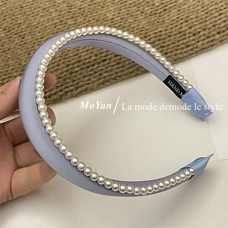 Elegant Satin Pearl Double Layer Headband for Women - Image 4