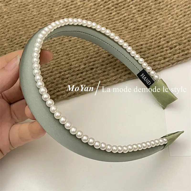 Elegant Satin Pearl Double Layer Headband for Women - Image 6