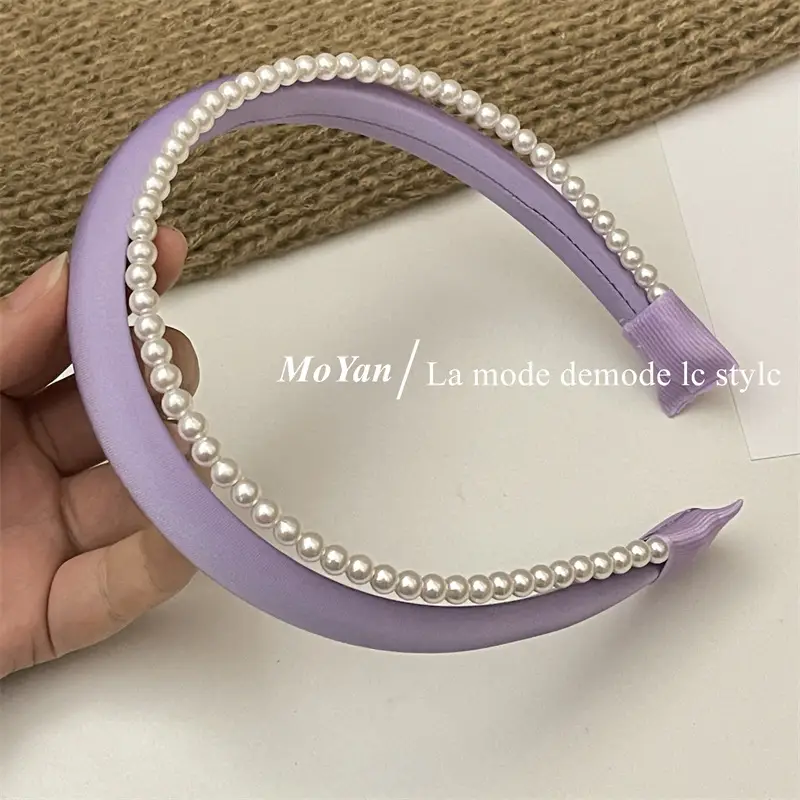Elegant Satin Pearl Double Layer Headband for Women - Image 7
