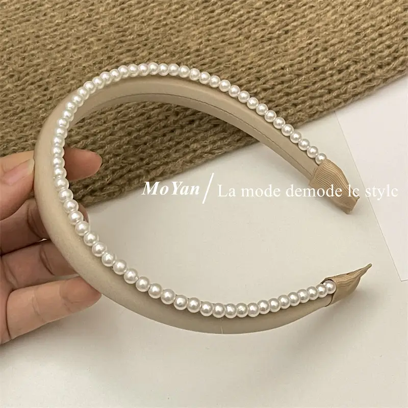 Elegant Satin Pearl Double Layer Headband for Women - Image 8