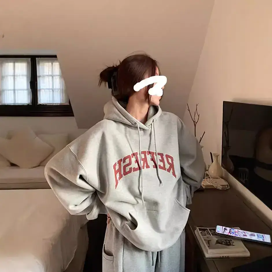 Gray Velvet Hoodie for Women 2024 Winter Loose Fit - Image 5