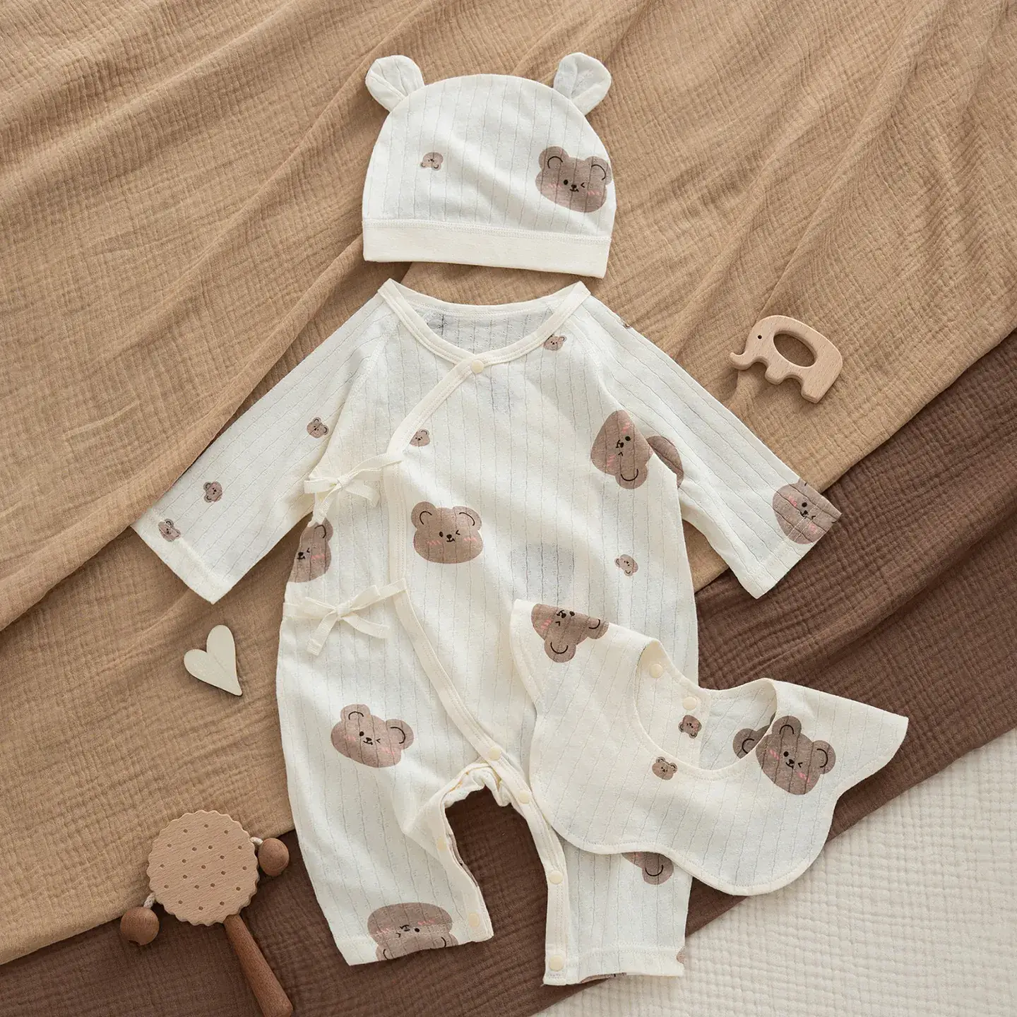 Newborn Pure Cotton Jumpsuit with Neck Open Button - Image 2