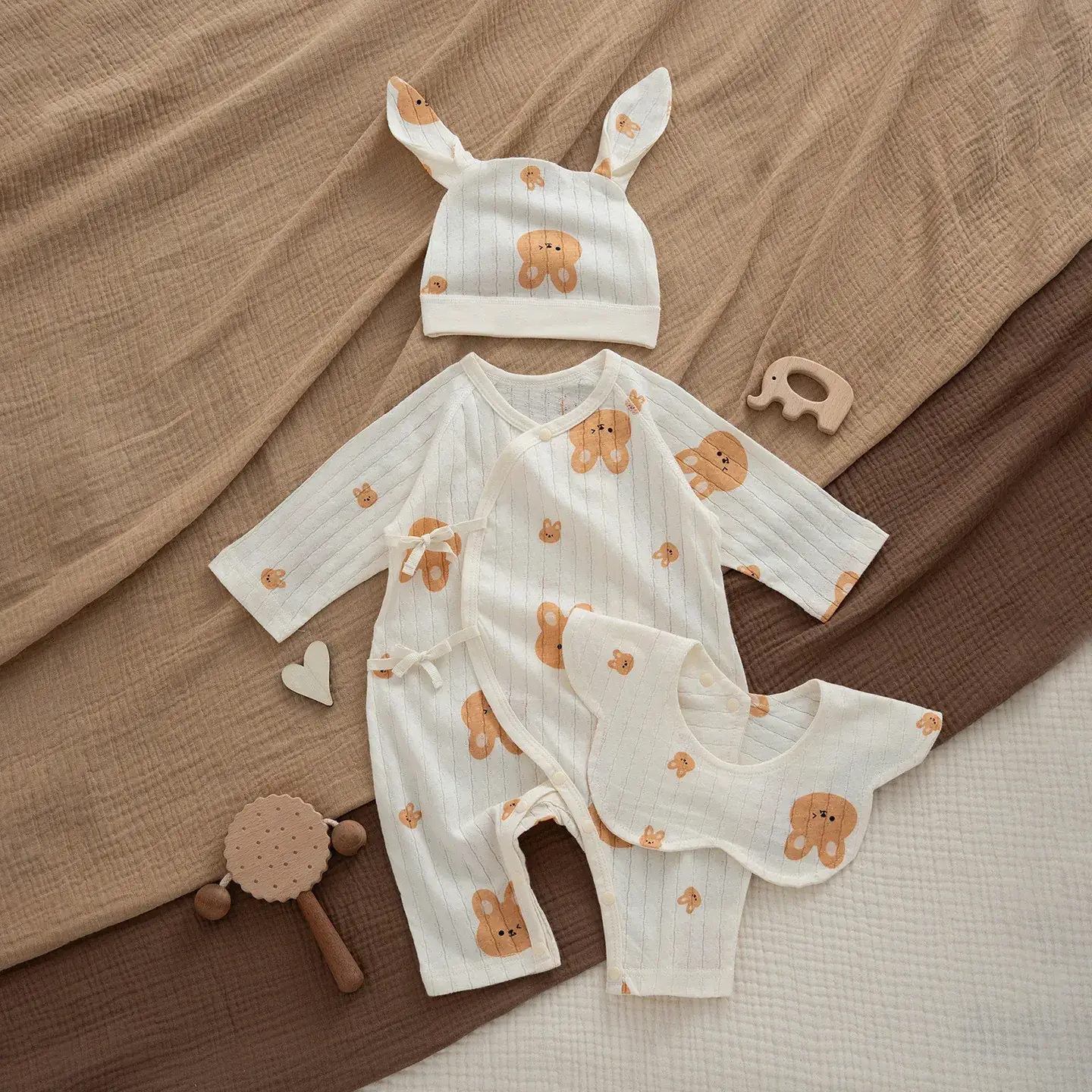 Newborn Pure Cotton Jumpsuit with Neck Open Button - Image 4