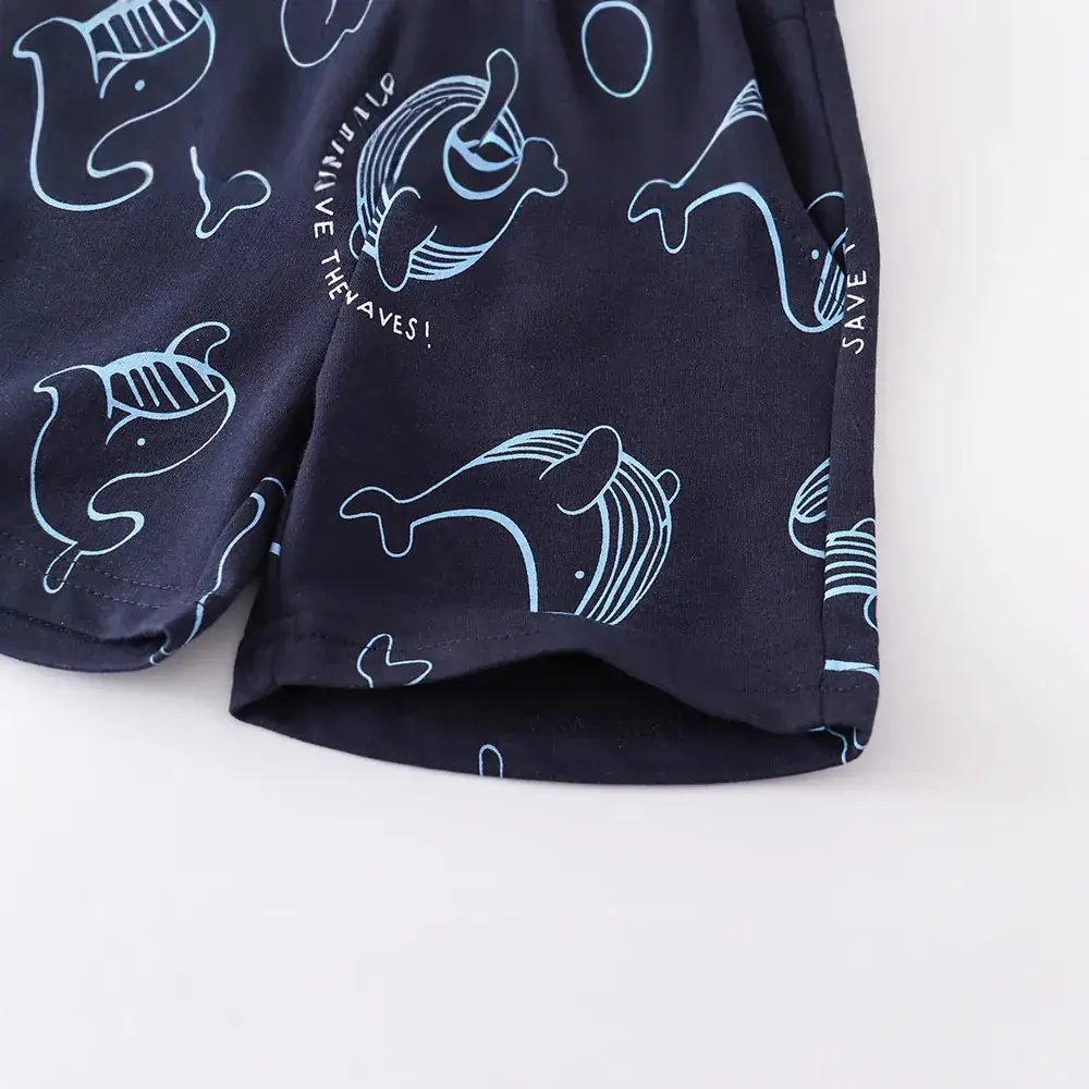 Cotton Whale Print Shorts for Boys Girls Casual Summer - Image 2
