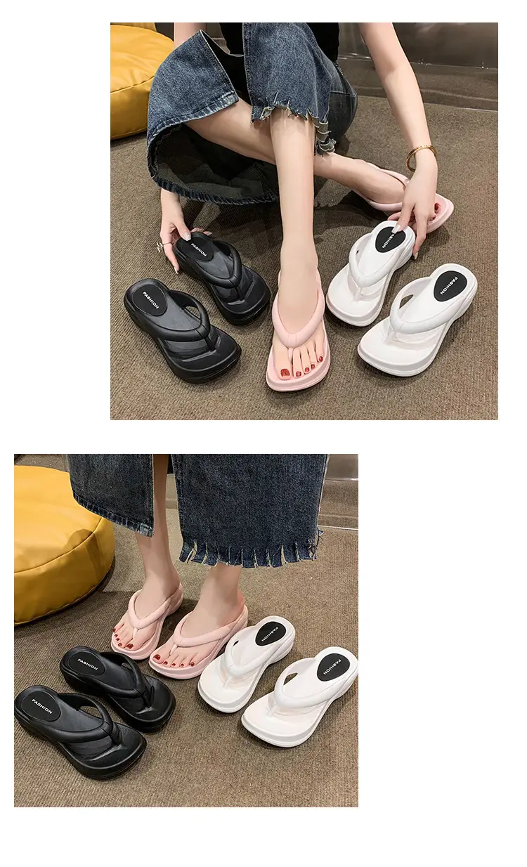 Women White Thick Sole Beach Sandals Flip Flops — feature 10