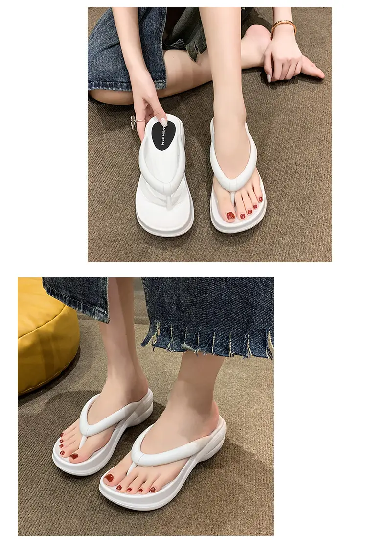 Women White Thick Sole Beach Sandals Flip Flops — feature 12