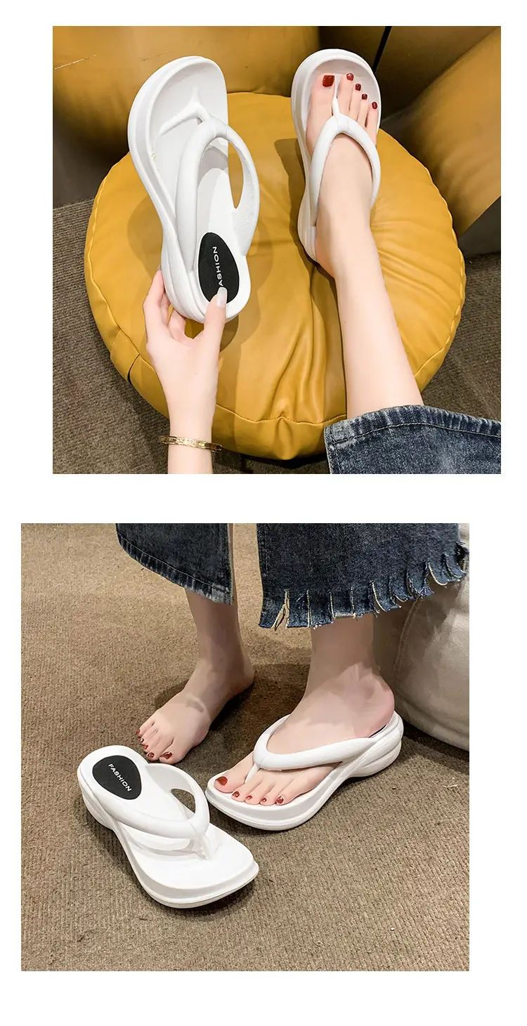 Women White Thick Sole Beach Sandals Flip Flops — feature 14