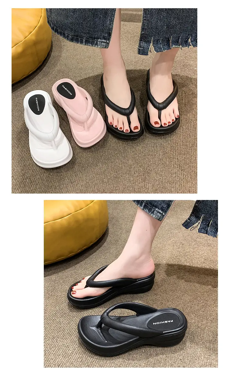 Women White Thick Sole Beach Sandals Flip Flops — feature 5