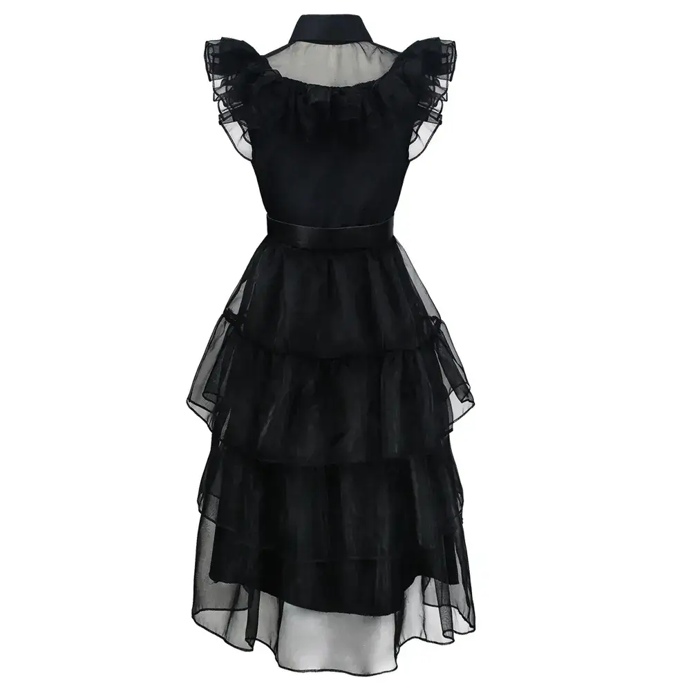 Black Tiered Ruffled Dress with Belt for Cosplay - Image 4