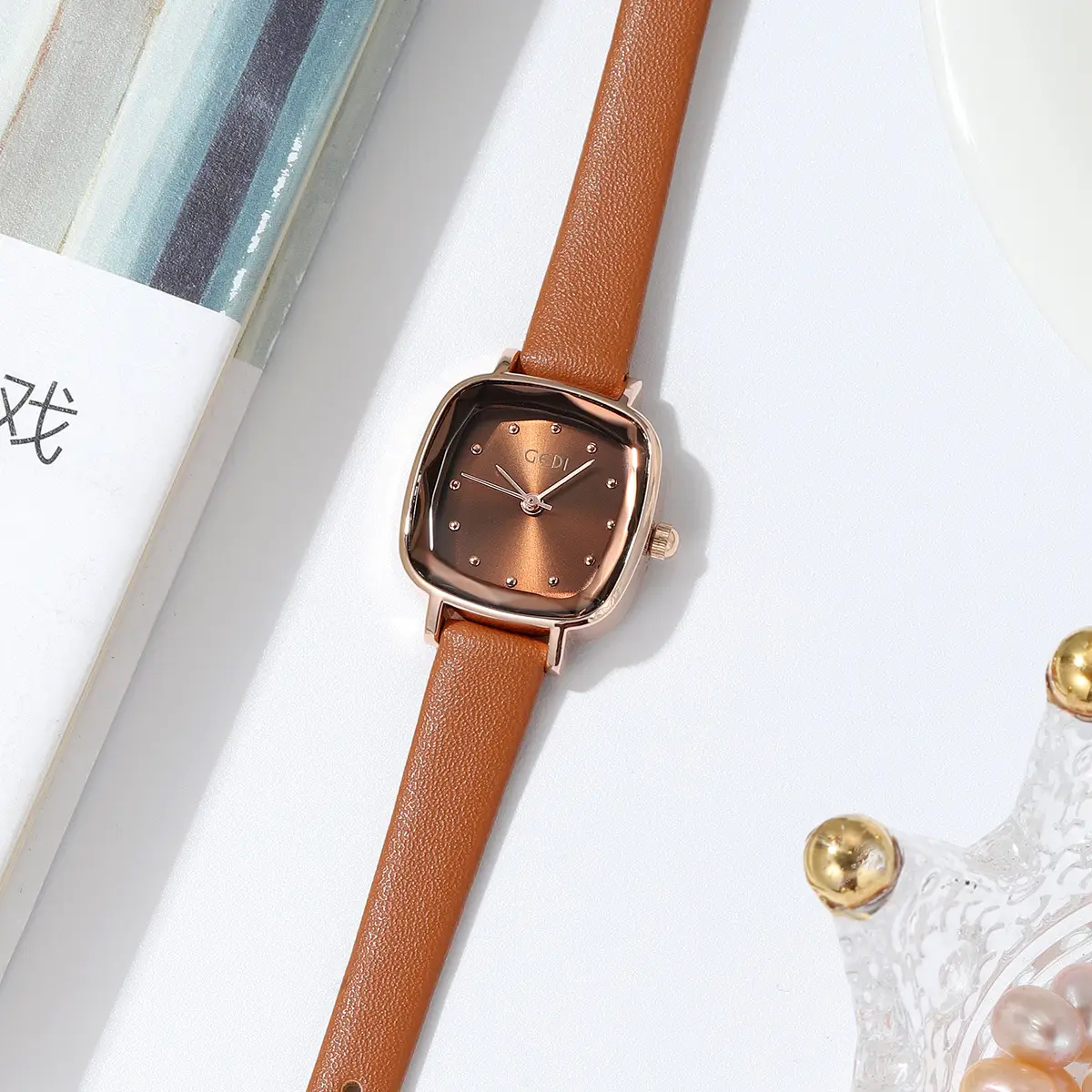 Goldie Retro Square Watch for Women Black Belt