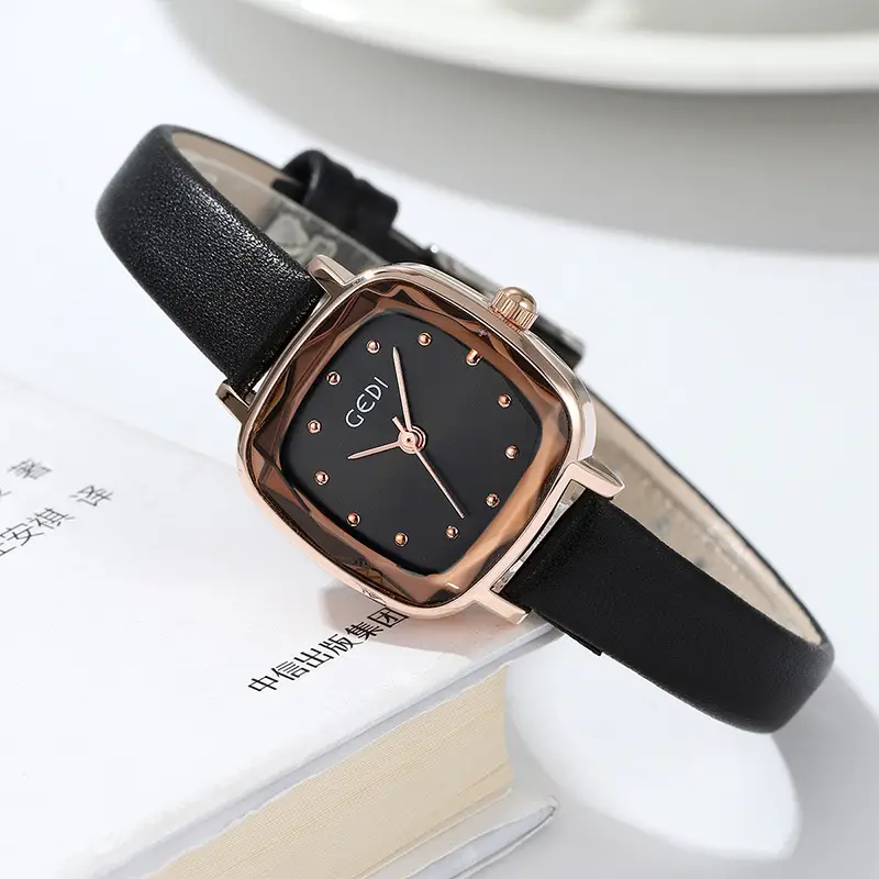 Goldie Retro Square Watch for Women Black Belt
