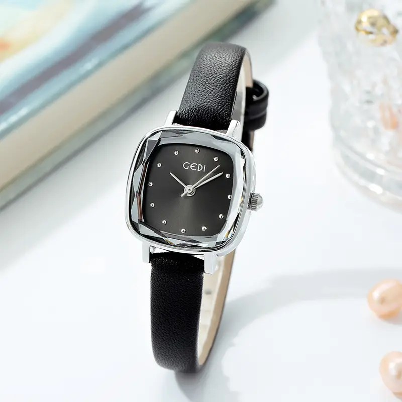 Goldie Retro Square Watch for Women Black Belt