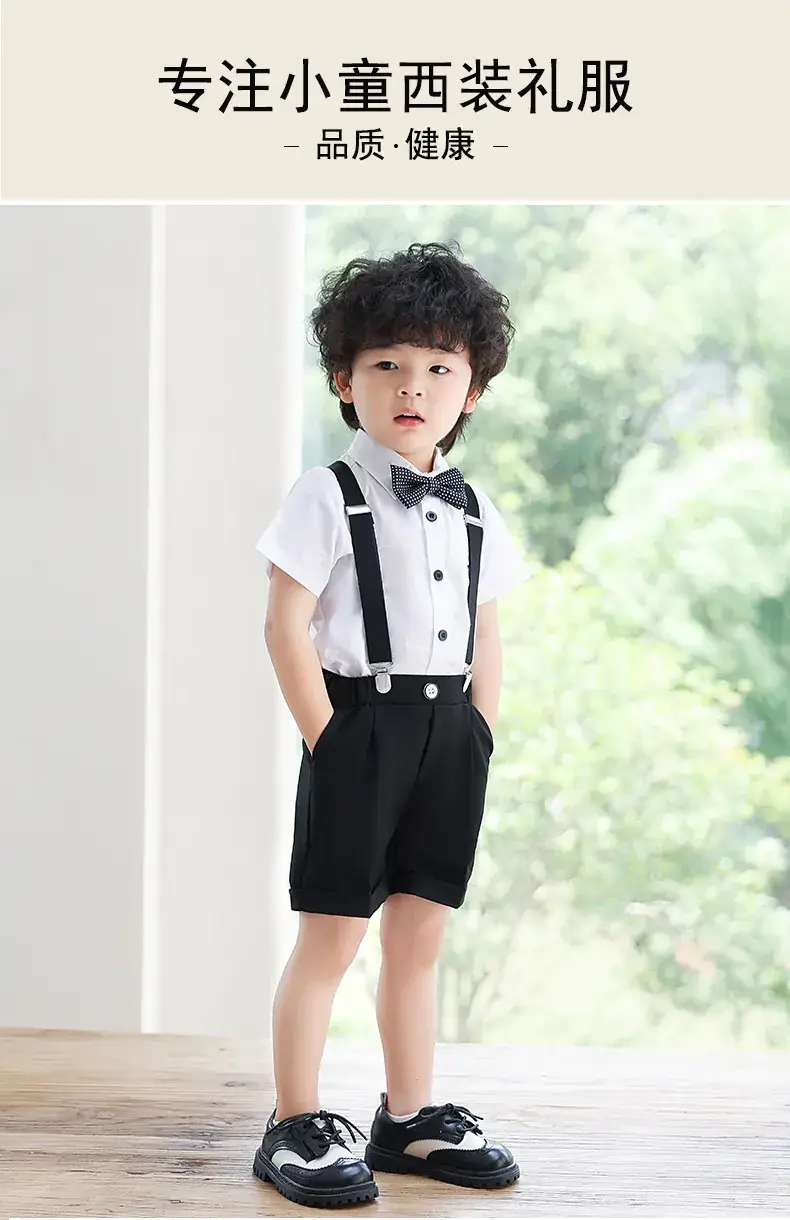 Boys Bib Shorts Suit Black White Bow Tie Summer — feature 1