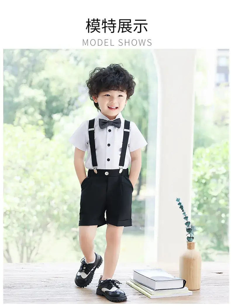 Boys Bib Shorts Suit Black White Bow Tie Summer — feature 10