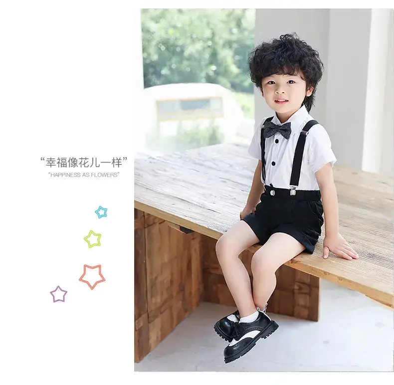Boys Bib Shorts Suit Black White Bow Tie Summer — feature 14