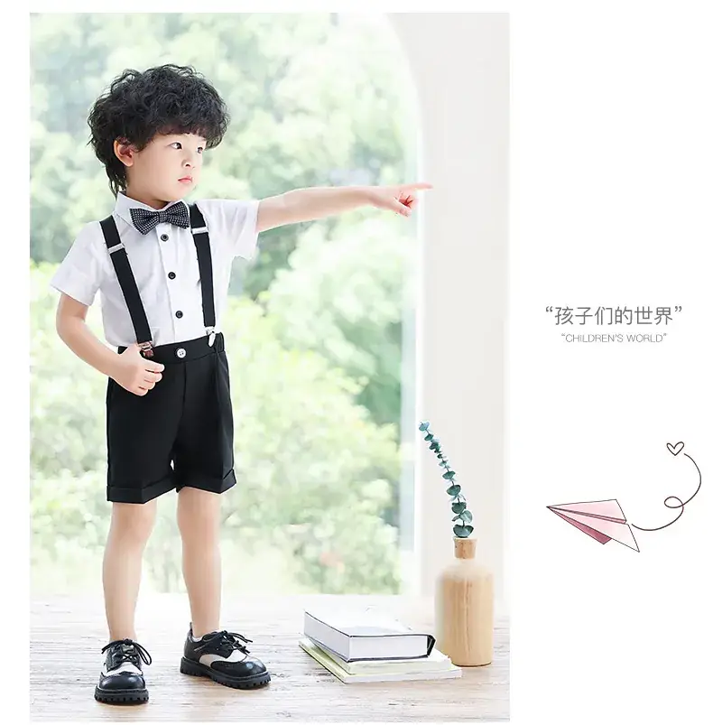 Boys Bib Shorts Suit Black White Bow Tie Summer — feature 15