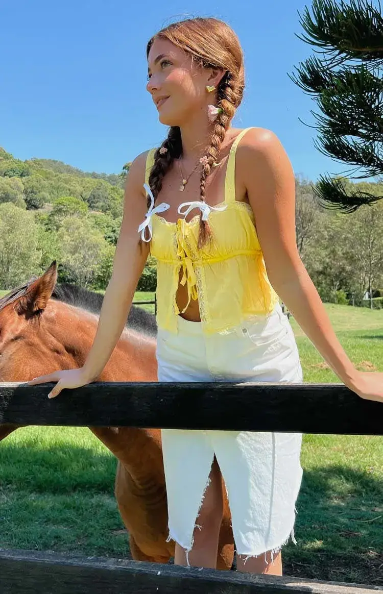 Women's Lace Strap Vest Yellow Summer Top