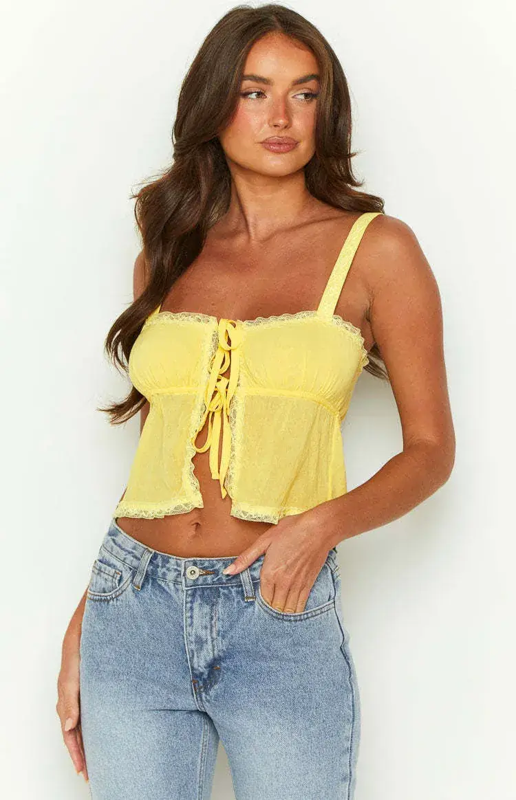 Women's Lace Strap Vest Yellow Summer Top