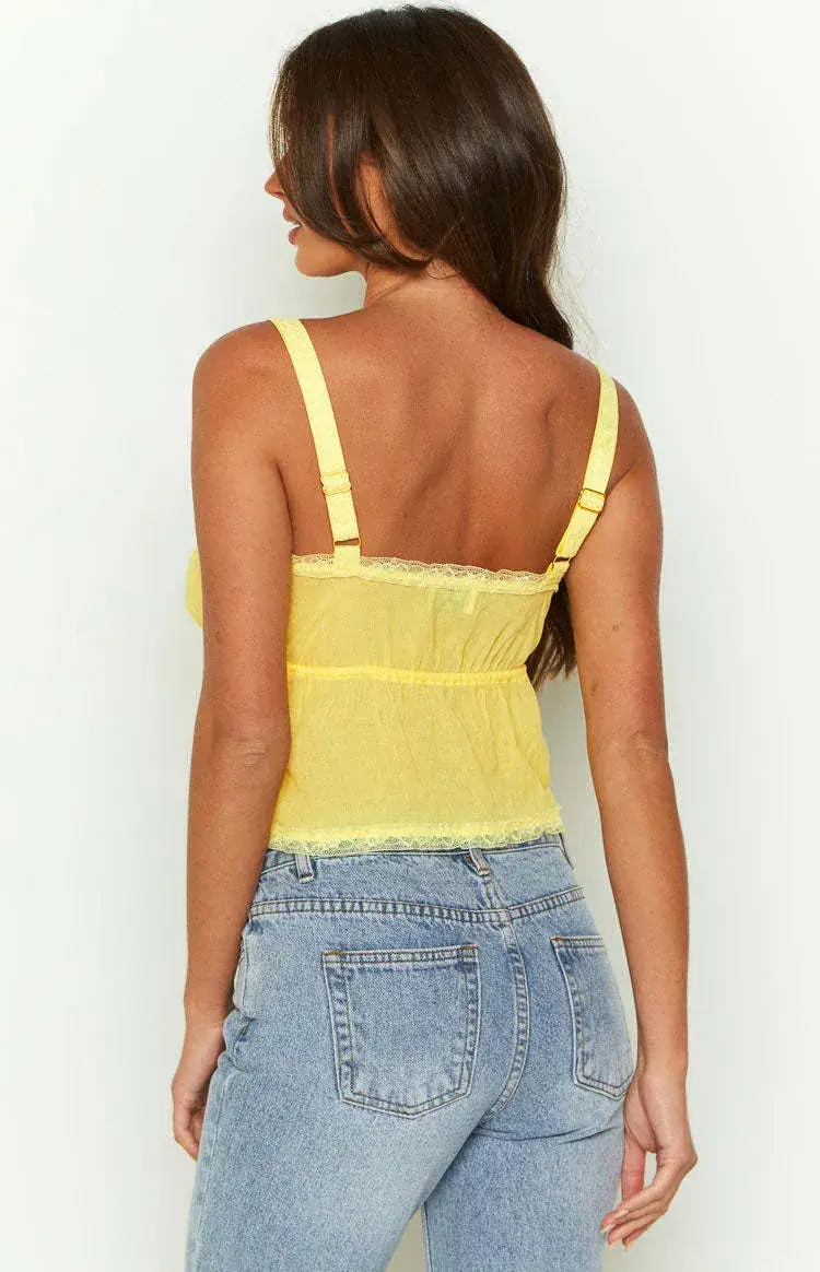 Women's Lace Strap Vest Yellow Summer Top — feature 11