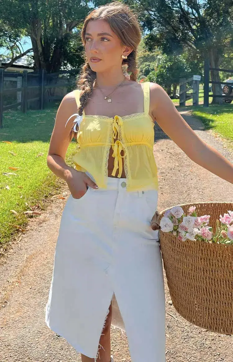 Women's Lace Strap Vest Yellow Summer Top — feature 14