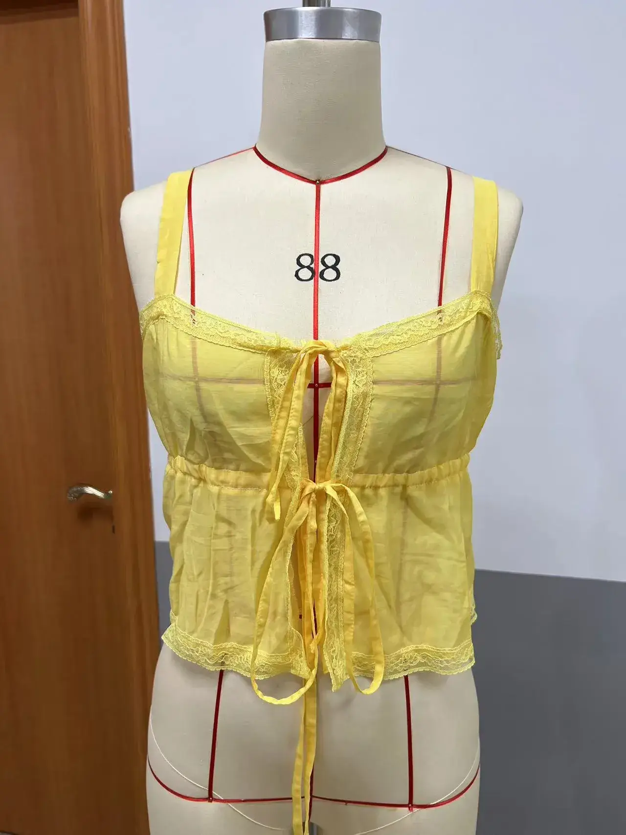 Women's Lace Strap Vest Yellow Summer Top — feature 2