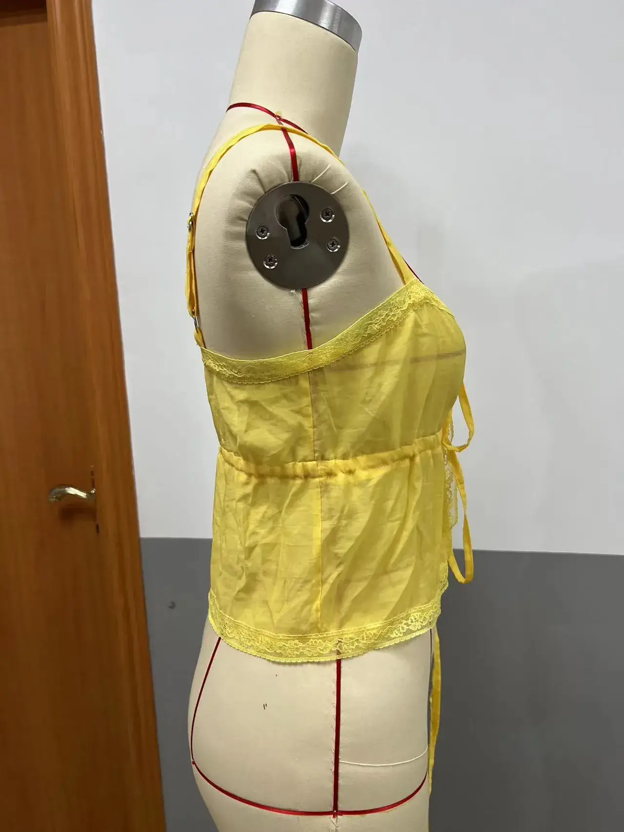 Women's Lace Strap Vest Yellow Summer Top — feature 3