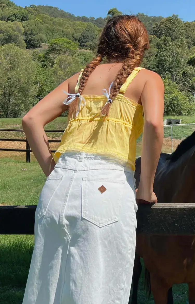 Women's Lace Strap Vest Yellow Summer Top — feature 7