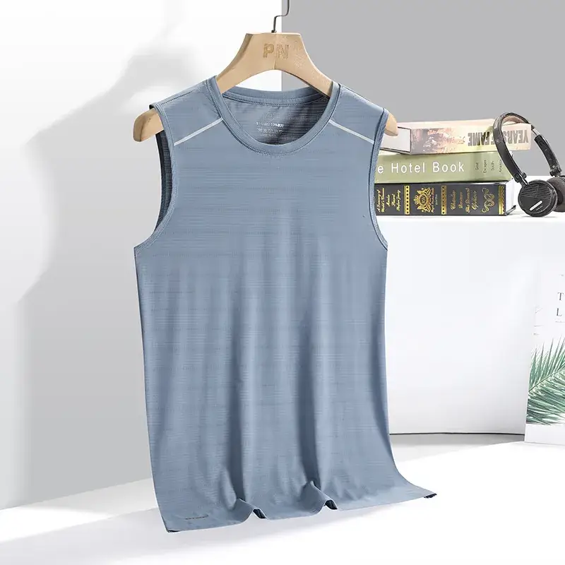 Men's Blue Ice Silk Sleeveless Vest Summer Wear - Image 5