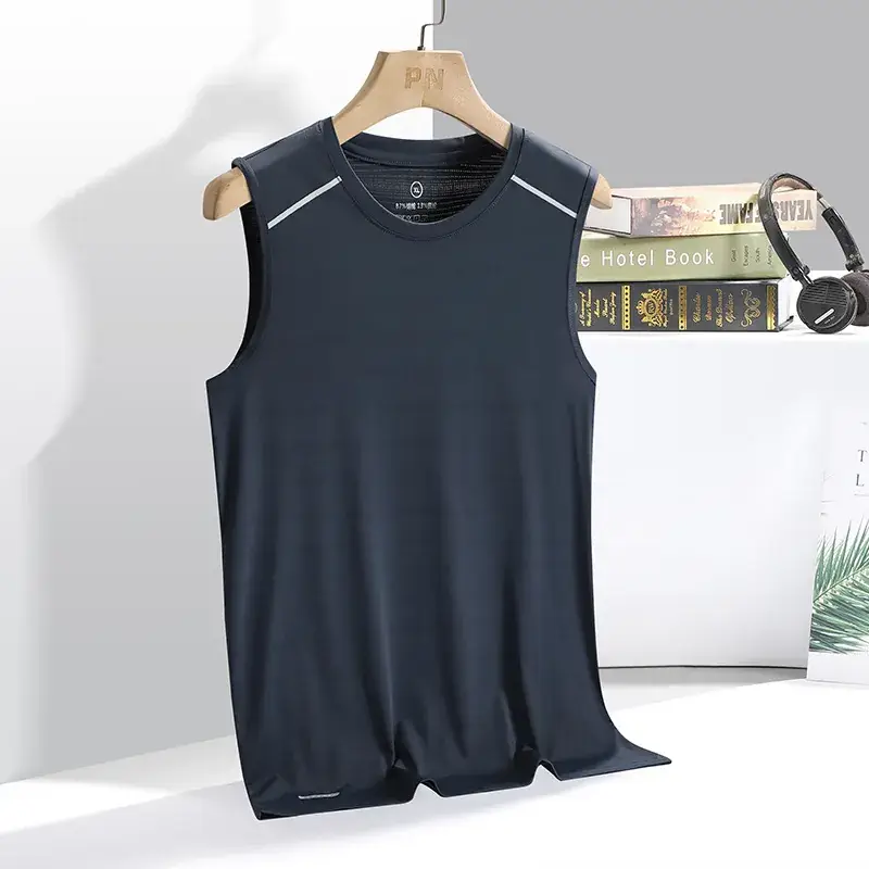 Men's Blue Ice Silk Sleeveless Vest Summer Wear - Image 6