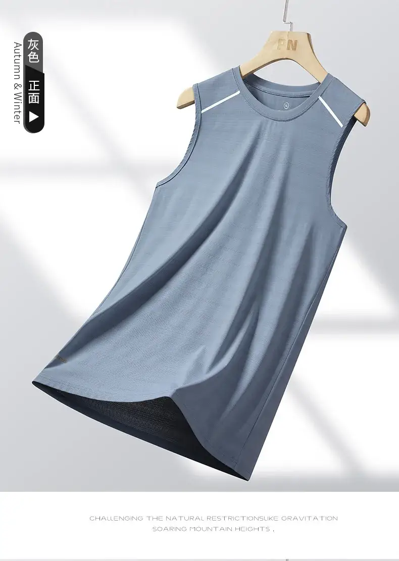 Men's Blue Ice Silk Sleeveless Vest Summer Wear — feature 16