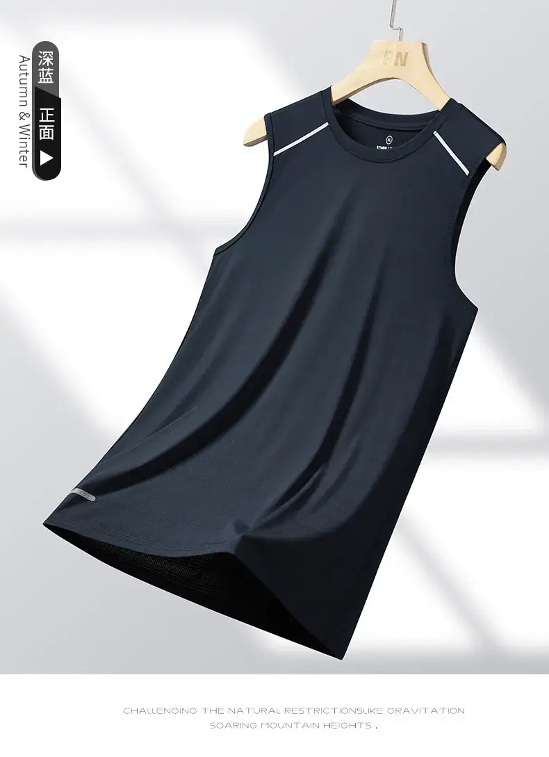 Men's Blue Ice Silk Sleeveless Vest Summer Wear — feature 17