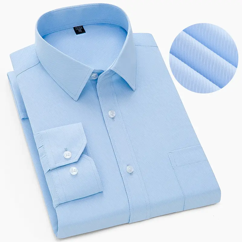 Men Blue Striped Long Sleeve Shirt Wrinkle Resistant - Image 4