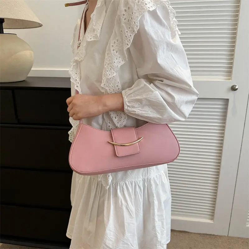 White Leather Shoulder Bag with Buckle Closure