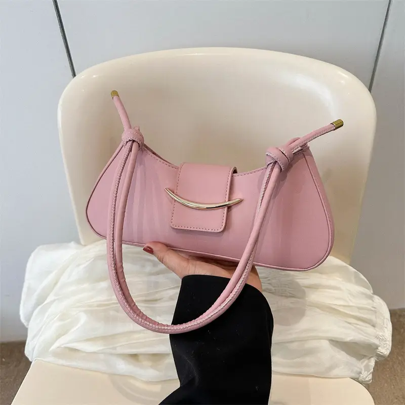 White Leather Shoulder Bag with Buckle Closure