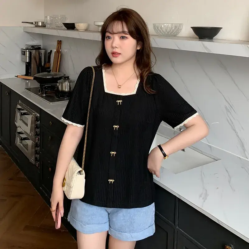 Plus Size Women Black Fat mm Short Sleeve T-Shirt 2025 - Image 7