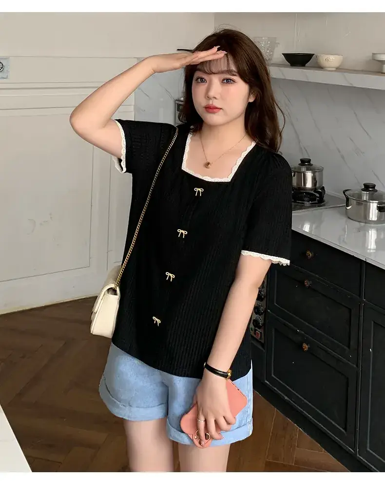 Plus Size Women Black Fat mm Short Sleeve T-Shirt 2025 — feature 13