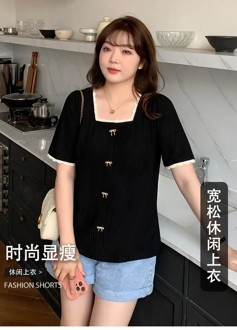 Plus Size Women Black Fat mm Short Sleeve T-Shirt 2025 — feature 3