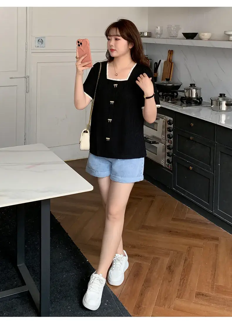 Plus Size Women Black Fat mm Short Sleeve T-Shirt 2025 — feature 8
