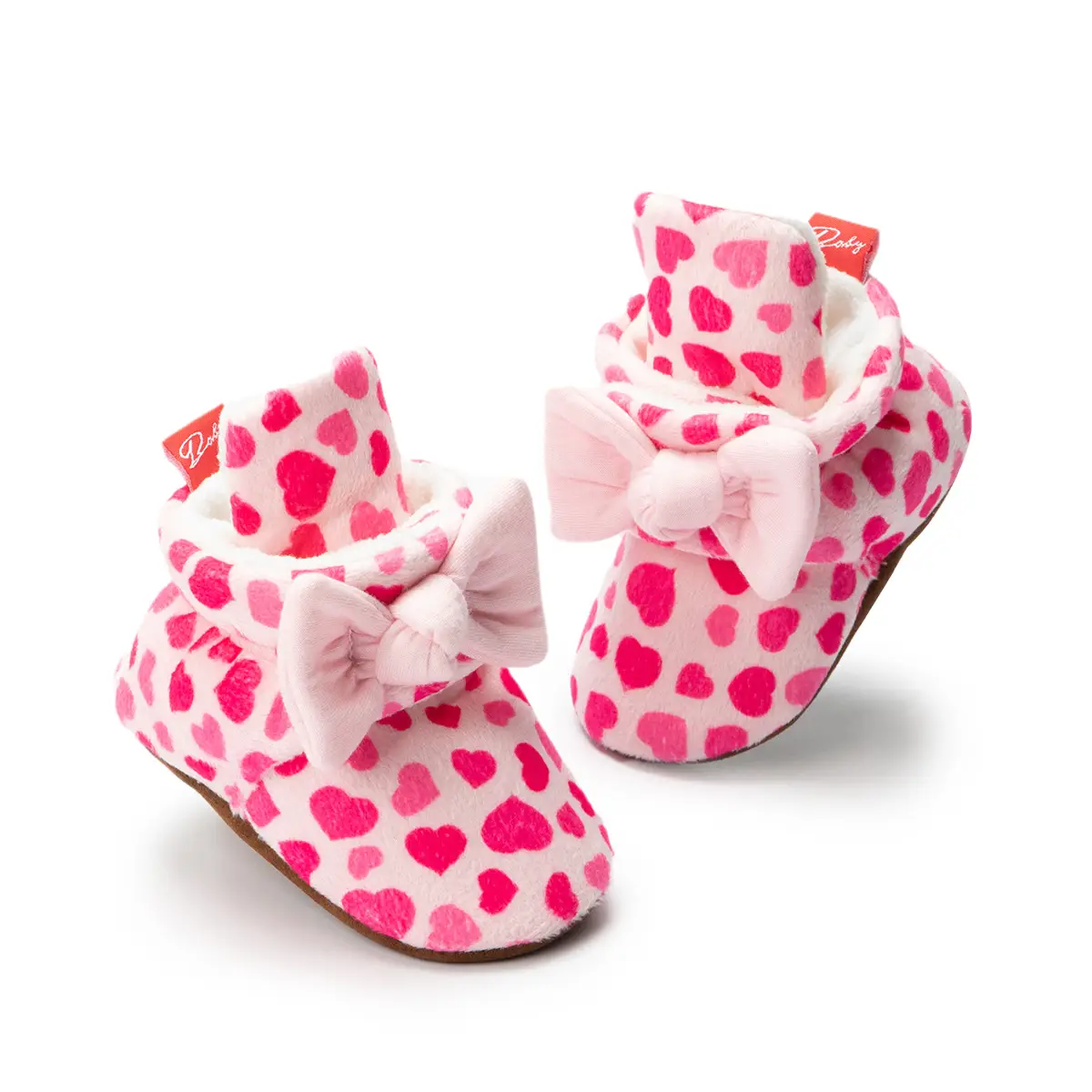 Pink Heart Bow Baby Slippers Non-Slip Soft Soles